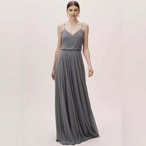 Jenny Yoo BHLDN Inesse Bridesmaid Maxi Dress in Gray Size 0